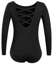 Load image into Gallery viewer, MOLLDAN Girls Long Sleeve Ballet Leotards Crisscross Straps Back Dance Tops(2QT5028-06-L)
