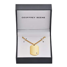 Load image into Gallery viewer, Geoffrey Beene Men's Stainless Steel Engraveable Dog Tag Pendant Necklace with Cubic Zirconia Stone (Gold)
