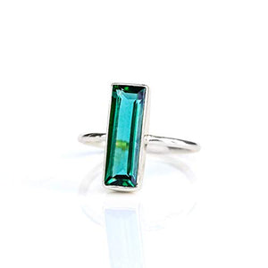 Green Tourmaline Gemstone Bar Ring, Geometric October Birthstone Ring, Adira Ring Series
