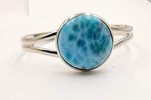 Load image into Gallery viewer, Something Blue Larimar Bracelet Big Bold Wedding Special Day Cuff Dolphin Ocean Lovers Silvertone
