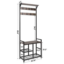 Load image into Gallery viewer, HOMEKOKO Coat Rack Shoe Bench, Hall Tree Entryway Storage Bench, Wood Look Accent Furniture with Metal Frame, 3-in-1 Design
