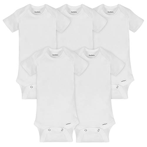 Gerber baby girls 5-pack Or 15 Multi Size Organic Short Sleeve Onesies Bodysuits infant and toddler bodysuits, White 5 Pack, 6-9 Months US