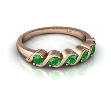Load image into Gallery viewer, 14kt Rose Gold Lab Emerald 3mm Round Anniversary Band Ring - Size 7.5
