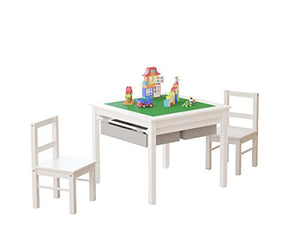 UTEX 2-in-1 Kids Multi Activity Table and 2 Chairs Set with Storage (White)