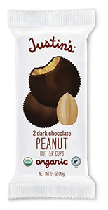 Justin's Organic Dark Chocolate Peanut Butter Cups, Rainforest Alliance Certified Cocoa, Gluten-free, Responsibly Sourced, 12 Packs of 2-Cups each