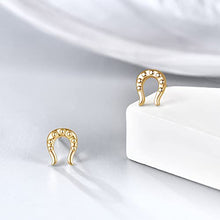 Load image into Gallery viewer, E 14K Gold Plated Horseshoe Stud Earrings for Women Girls, Hypoallergenic Small Gold Animal Stud Earring for Sensitive Ears
