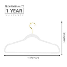 Load image into Gallery viewer, MIZGI Premium Velvet Hangers Pack 50 Pcs Heavyduty - Non Slip Slimline - Velvet Suit Hangers White - Gold Hooks,Space Saving Clothes Hangers (White) … …
