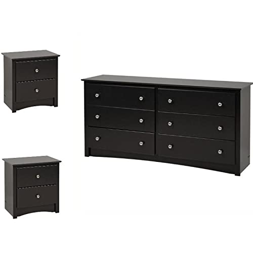 Load image into Gallery viewer, Home Square Contemporary 3 Piece Bedroom Set with Bedroom Dresser and 2 Piece 2-Drawer Nightstand in Black