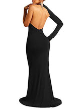 Load image into Gallery viewer, BEAGIMEG Women's Sexy Elegant One Shoulder Backless Evening Long Dress Black 2
