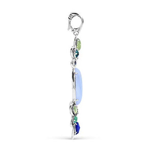 Carolyn Pollack Sterling Silver Blue Lace Agate, Emerald, Green Malachite, Gemstone Pendant Enhancer