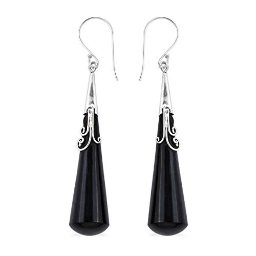 Authentic 925 Sterling Silver Pear Black Onyx Elegant Unique Stylish Fashion Costume Dangle Drop Earrings Jewelry for Women