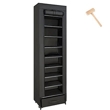 Load image into Gallery viewer, Shoes Rack,10 Tier Tall Shoe Rack - Narrow Shoe Rack with Storage Box,Fabric Covered Shoe Rack,Metal Shoe Rack Organizer,Shoe Racks for Closets,Stackable Shoe Rack,Shoe Stand,Shoe Shelf Storage(Black)
