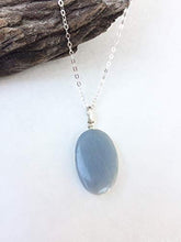 Load image into Gallery viewer, Oval Celestite Silver pendant, Natural Celestite pendant, Tiny oval celestite/Angelite silver pendant, Throat chakra, Light blue, zen, gift
