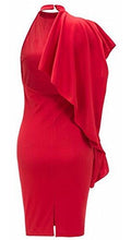 Load image into Gallery viewer, Women One Shoulder Ruffle Sleeve Bodycon Midi Club Dress
