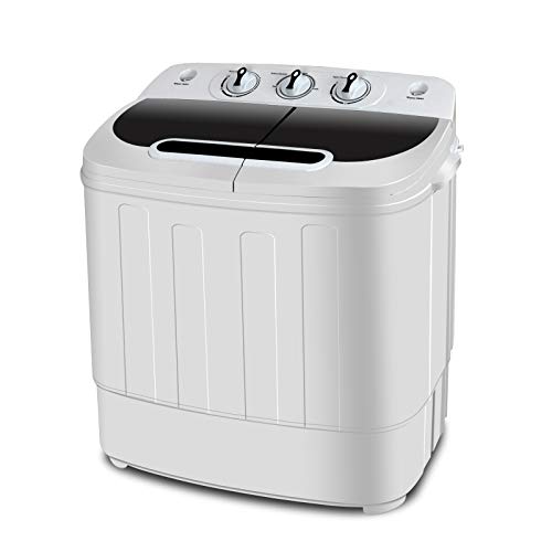 SUPER DEAL Portable Compact Mini Twin Tub Washing Machine w/Wash and Spin Cycle, Built-in Gravity Drain, 13lbs Capacity For Camping, Apartments, Dorms, College Rooms, RV’s, Delicates and more