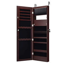 Load image into Gallery viewer, Giantex 15 LEDs Jewelry Cabinet Wall Door Mounted, Lockable Jewelry Armoire with Full Length Mirror, Cosmetics Tray, Lipstick Brush Holders, Build-in Makeup Mirror, Jewelry Cabinet for Women Girls (Brown)
