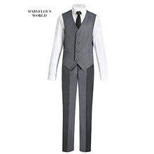 Load image into Gallery viewer, Marvelous World Boys' Suits Slim Fit 5 Pieces Adjustable Waist Boys Formal Suit Set Dark Gray Size 8
