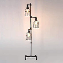 Load image into Gallery viewer, NIUYAO Industrial Style 60&#39;&#39; High Track Tree Floor Lamp Iron Cage 3 Lights Pipe LED Floor Light Fixture Black 409434
