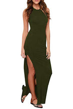 Load image into Gallery viewer, Meenew Womens Short Sleeve Summer Beach Vacation Fitted Side Slit Maxi Dress Ruby L
