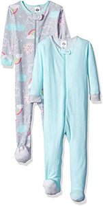 Gerber Baby Girls' 2-Pack Footed Unionsuit, Happy Rainbow, 0-3 Months