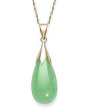 Load image into Gallery viewer, Natural Green Jade Teardrop Pendant Chain Necklace in 10K Gold,18"
