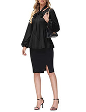 Load image into Gallery viewer, Kate Kasin Self Tie Dressy Work Blouse Tunic Tops Crew Neck Long Sleeve A Line Peplum Shirt Top Black X-Large
