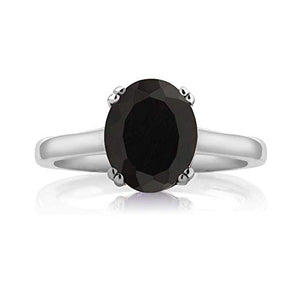 Gem Stone King 925 Sterling Silver Black Onyx and White Diamond Women's Ring (3.03 Cttw Oval) (Size 8)