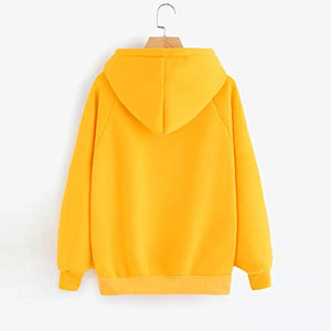 LUCAMORE Womens Girls Solid Long Sleeve Hoodie Yellow Hooded Sweatshirt Pullover Tops Blouse with Pocket