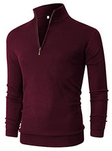 Load image into Gallery viewer, NITAGUT Mens Slim Fit Quarter Zip Mock Neck Polo Sweater Casual Long Sleeve Sweater and Turtleneck Pullover Wind Red, Medium
