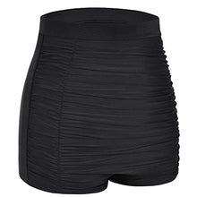 Load image into Gallery viewer, Mycoco Women's Super High Waist Swim Shorts Shirred Tummy Control Tankini Bottom Swimwear Brief Black 8
