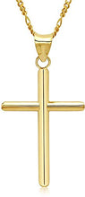 Load image into Gallery viewer, 14K Gold Box Chain Style Cross Pendant Necklace Solid Plated Clasp for Men,Women,Teens Thin for Charms Miami Cuban Link Diamond Cut 24&quot; (18.0)
