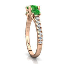 Load image into Gallery viewer, 14K Rose Gold Emerald and Diamond Round Pavé Trellis Ring - Size 6
