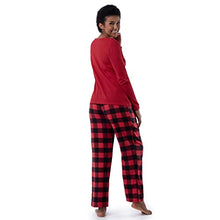 Load image into Gallery viewer, Fruit of the Loom Women's Plus Size Waffle V-Neck Top and Flannel Pant Sleep Set, Radiant Red/Buffalo Check, 2X
