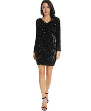 Load image into Gallery viewer, LLmansha Women's Sparkle Glitzy Glam Sequin Long Sleeve Flapper Party Club Dress(Black,M)

