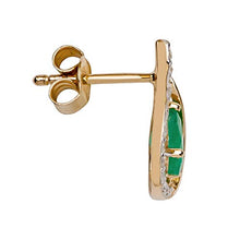 Load image into Gallery viewer, 10k Yellow Gold Genuine Oval Emerald and Diamond Curved Halo Drop Earrings
