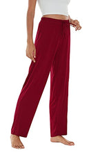 Load image into Gallery viewer, WiWi Bamboo Pajama Pants for Women Soft Sweatpants Casual Wide Leg Bottoms Drawstring Sleep Pant S-XXL, Wine Red, Medium
