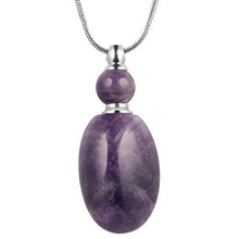 Load image into Gallery viewer, TUMBEELLUWA Essential Oil Diffuser Aromatherapy Stone Pendant Necklace for Unisex ,Healing Crystal Gemstone Necklace Ellipse Pendant for Women and Men, Amethyst Stone.
