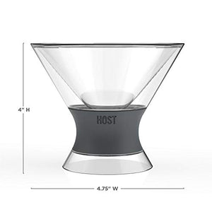 HOST Freeze Insulated Martini Cooling Cups Freezer Gel Chiller Double Wall Stemless Cocktail Glass, Set of 2, 9 oz, Grey