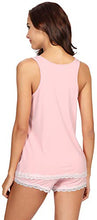 Load image into Gallery viewer, WiWi Bamboo Pajamas for Women Soft Sleeveless Tank Top with Shorts Pajama Sets Scoop Neck Lace Hem Sleepwear S-4X, Pink, Medium
