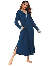 Load image into Gallery viewer, Ekouaer Nightgown,Long Loungewear Striped Sleepwear Night Dress (Navy, Small)
