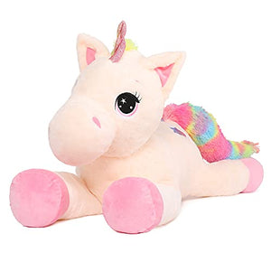 Tezituor 43'' Big Unicorn Toys Plush ,Off-White Unicorn Stuffed Animals,Lovely Beige Unicorn Birthday Decorations for Girls,Giant Unicorns Gifts for Children