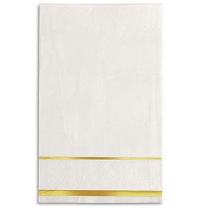 GLAM Dinner Napkins, Gold Trim, 100 Pack - 8x4 Inches Paper Napkins - Wedding Napkins, Disposable - Party Napkins, White and Gold