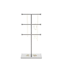 Load image into Gallery viewer, Umbra 299330-491-REM Trigem Hanging Organizer – 3 Tier Table Top Necklace Holder, Box Display with Jewelry Tray Base, One Size, Nickel
