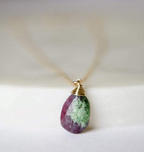 Load image into Gallery viewer, Ruby Zoisite Teardrop Gemstone Gold Filled Necklace - 18&quot; Length
