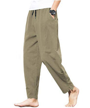 Load image into Gallery viewer, perdontoo Men's Linen Cotton Loose Fit Casual Lightweight Elastic Waist Summer Pants (X-Large, Olive)
