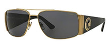 Load image into Gallery viewer, Versace VE2163 100281 63M Gold/Grey Polarized Rectangle Sunglasses For Men For Women+FREE Complimentary Eyewear Care Kit
