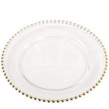 Load image into Gallery viewer, Koyal Wholesale Clear Glass Beaded Couture Charger Plates, Gold, 4-Pack Round 13-Inch Party Plates
