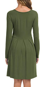 LILBETTER Women's Long Sleeve Simple Loose Casual Dress with Pockets (Olive,Medium)