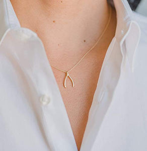 14k solid yellow gold wishbone necklace, Zoe Lev jewelry