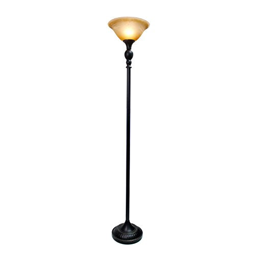 Elegant Designs LF2001-RBZ 1 Light Torchiere Marbelized Glass Shade Floor Lamp, Restoration Bronze/Amber